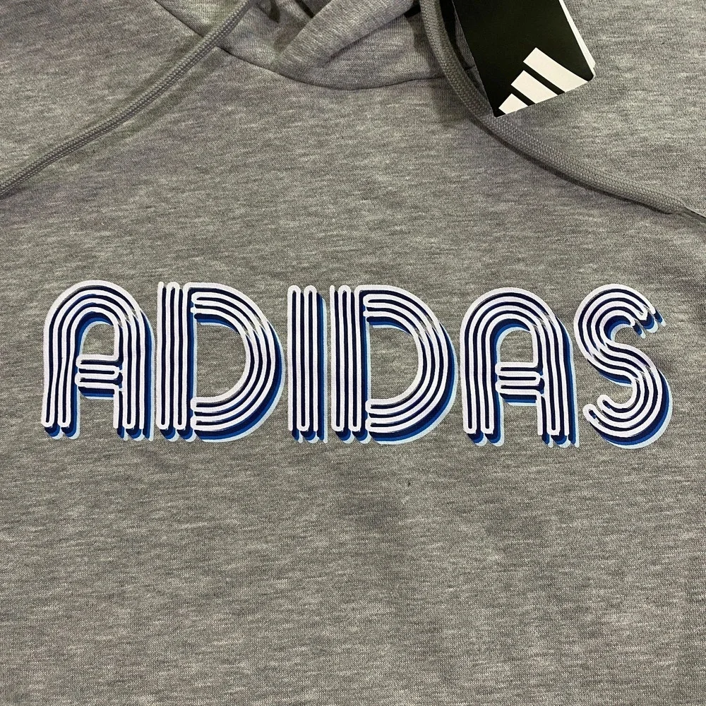 Adidas 3D Retro 70s Striped Logo Hoodie Mens XXL Gray Spell Out Disco Groovy NWT